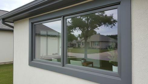Exterior view of large vinyl replacement window